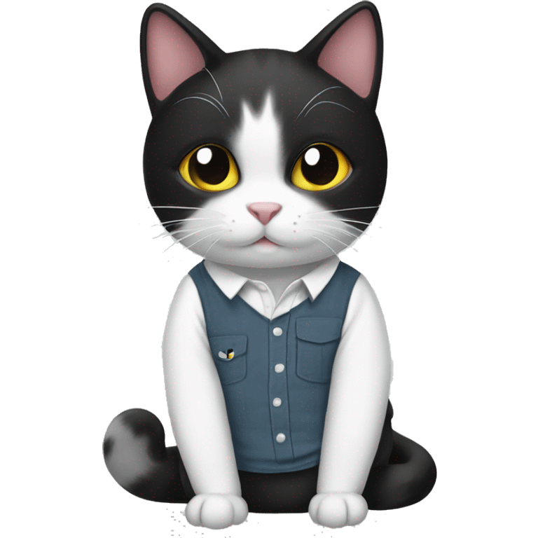 Black and white cat wearing a shirt that says best cat ever emoji