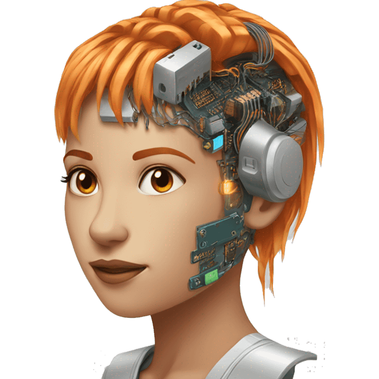 Head Female cyborg orange hair and circuits emoji