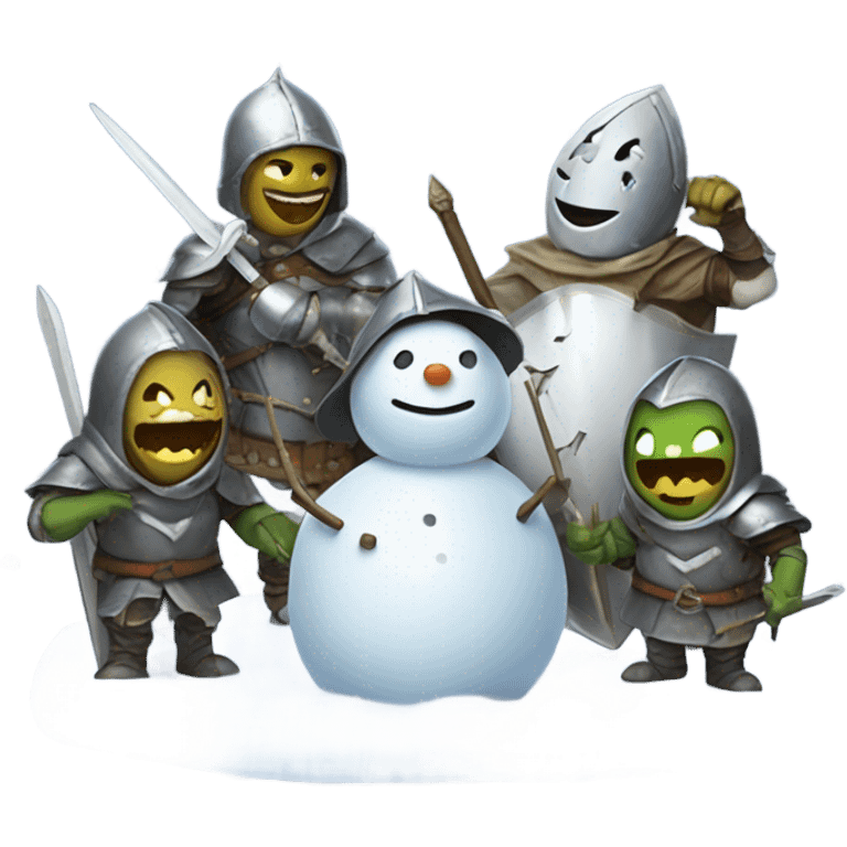 Knights building snowmen while goblins laugh at them  emoji