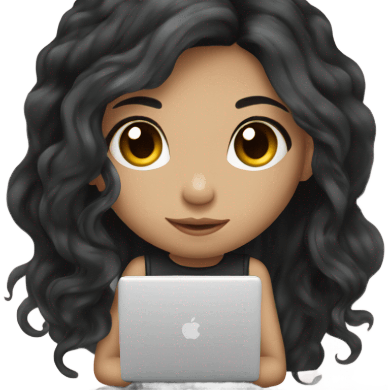 beautiful girl, with tattoos, with long black hair, wavy hair, chinese, with laptop emoji