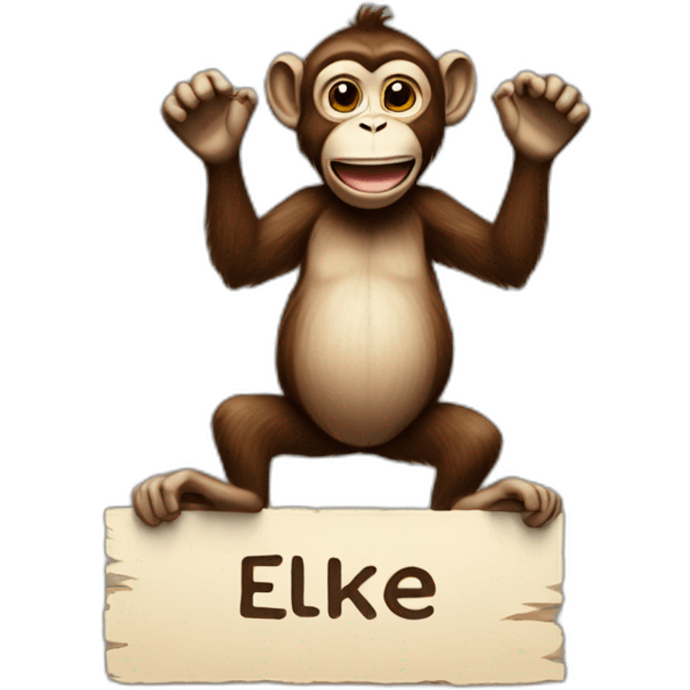 monkey lifts sign with inscription Elke emoji