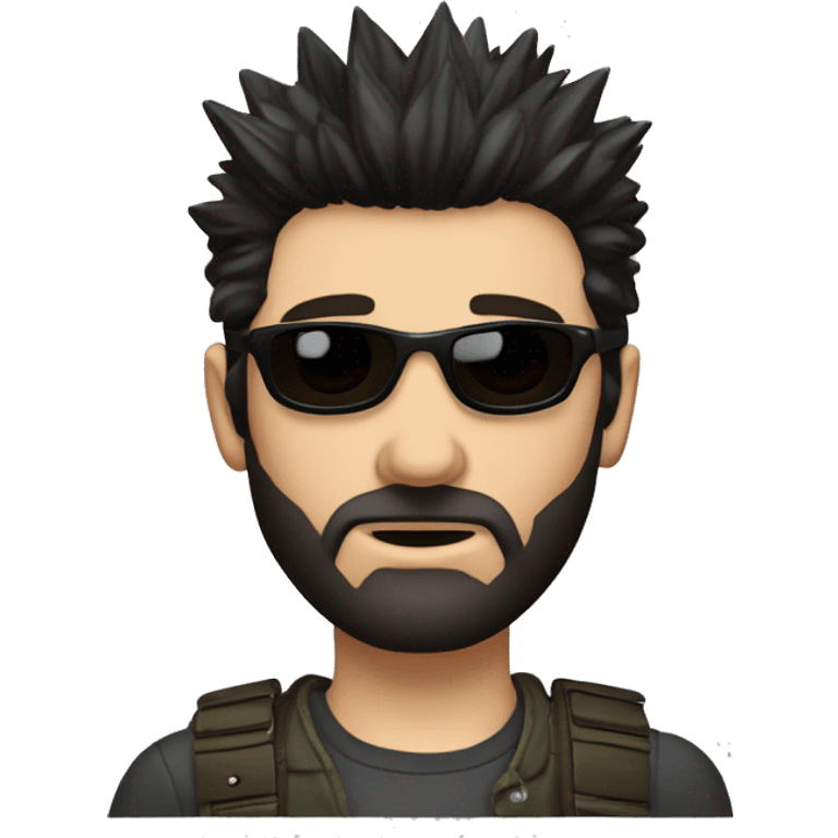 dark hair caucasian male spiky hair short on sides, black beard, perfecto, aviator sunglasses emoji