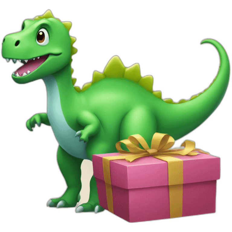 Dino with a present emoji