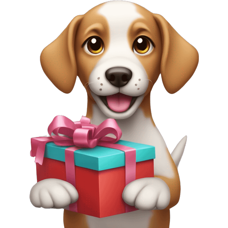 cute dog holding birthday present emoji