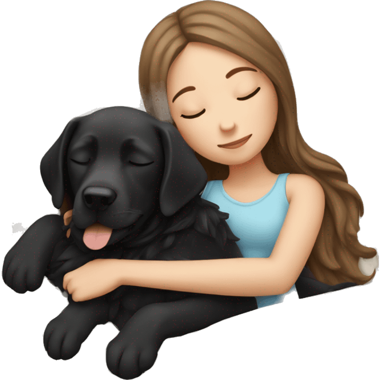 White girl brown long hair sleeping with a black Labrador  emoji