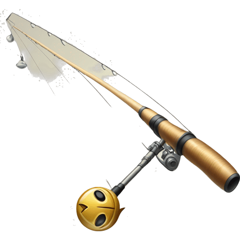 Illustrates a fishing rod, with shiny details and elegant design, in a slightly animated style. emoji