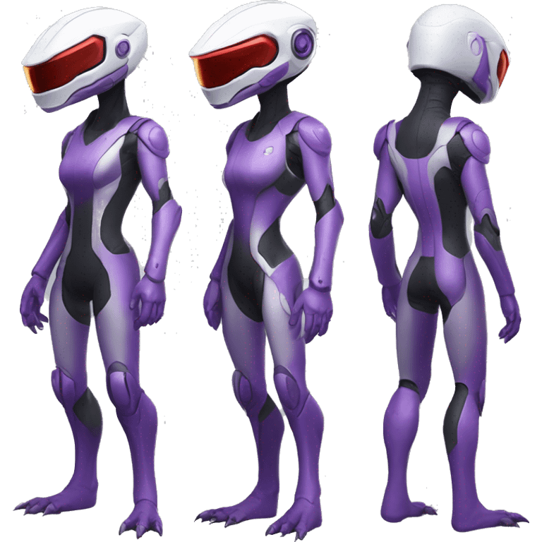 Lizard-Reptile-Raptor-Alien-Genesect-Mewtwo-Fakémon, with a futuristic visor-helmet, wearing a techwear-suit, Full Body emoji