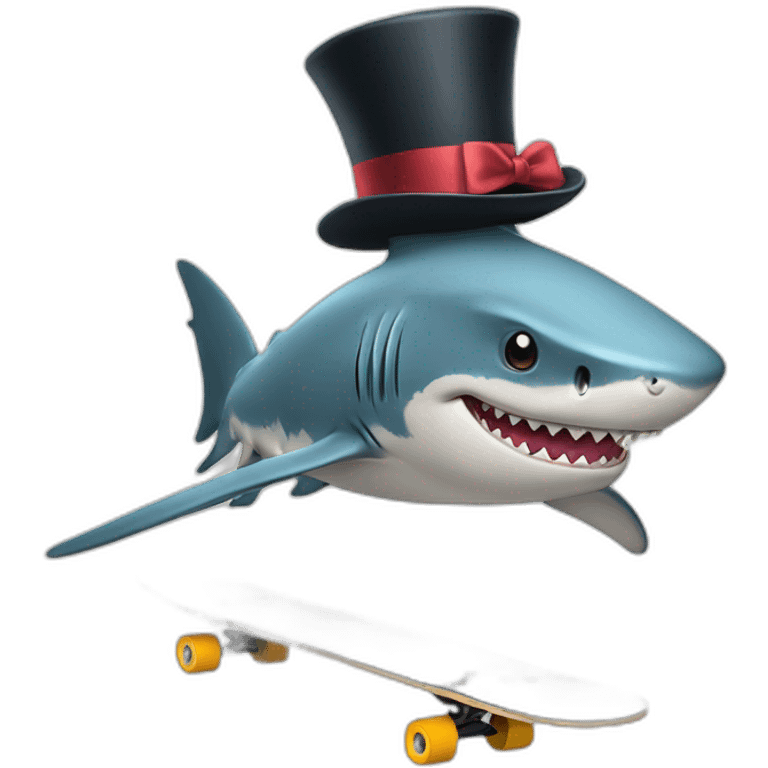 Shark with a top hat doing skateboard  emoji