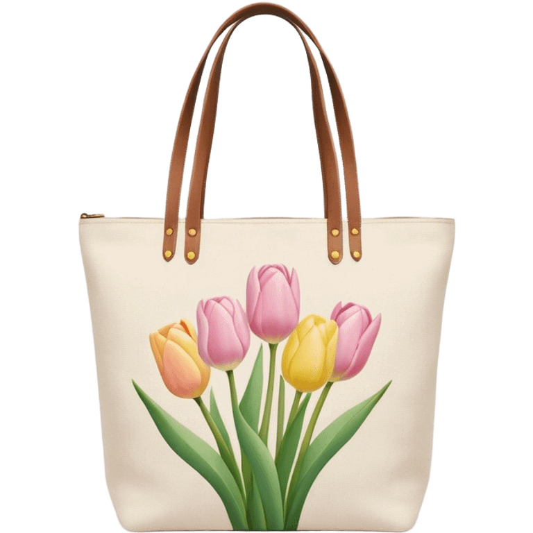 canvas tote bag with pastel tulips emoji