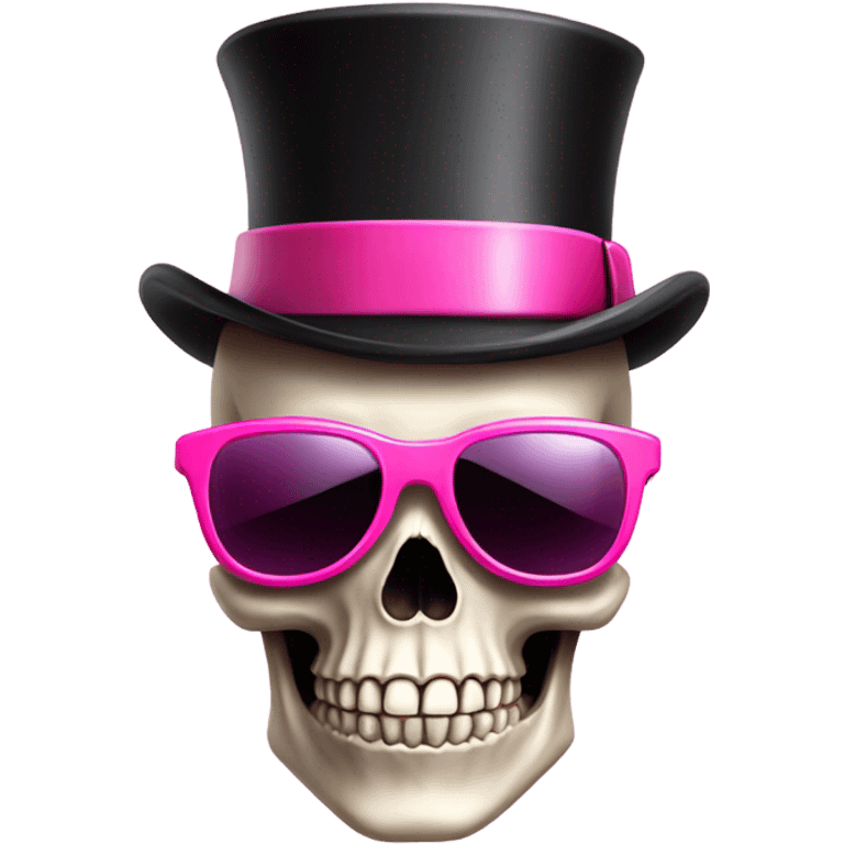 Skull wearing a top hat and pink sunglasses emoji