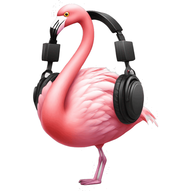 Pink flamingo wearing DJ headphones  emoji