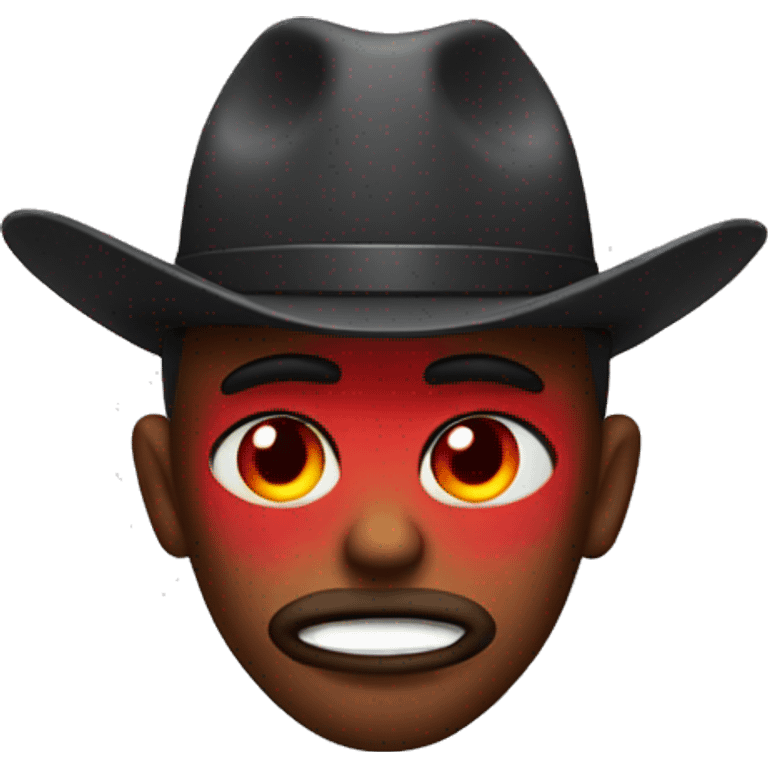 Cowboy emoji with red eyes, low eyelids, and with smoke coming out of the mouth emoji