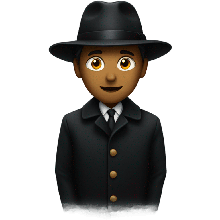 Noir style image of a shadowy man in a black coat and hat emoji