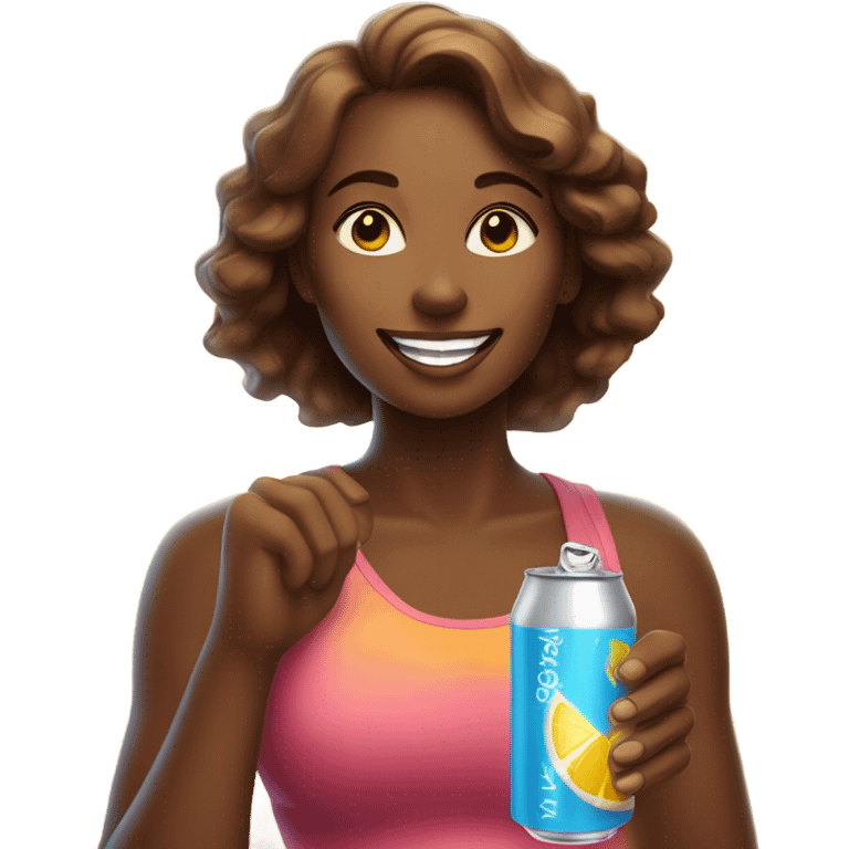 Woman drinking energy with sunshine  emoji