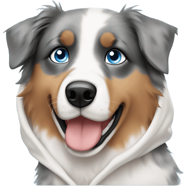 australian shepherd with blue eyes wearing hoodie emoji