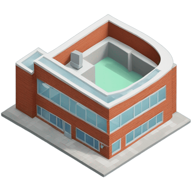 isometric, modern, curved red brick, medical centre emoji