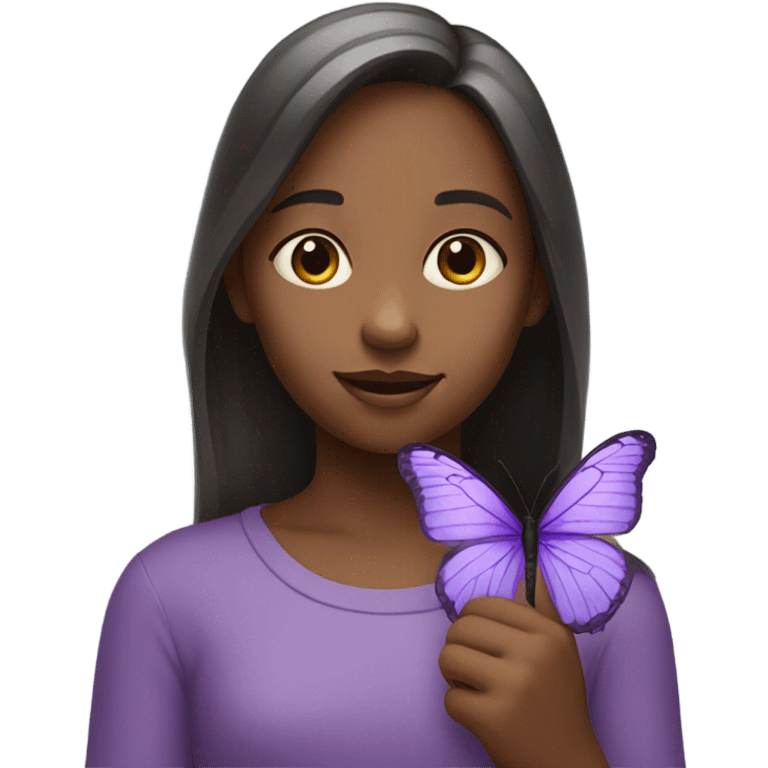 Girl holding a purple butterfly emoji