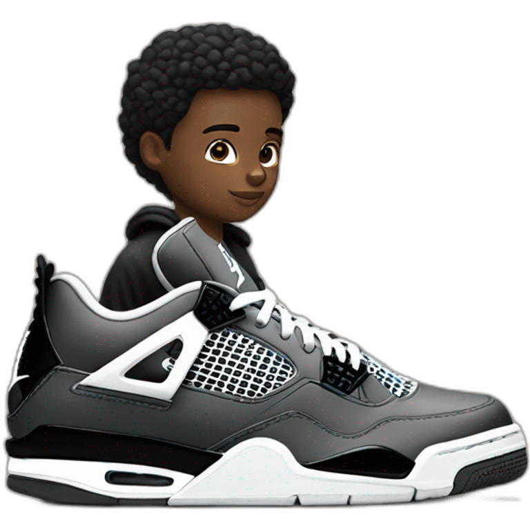 Black young with Jordan 4 and Nike tech emoji