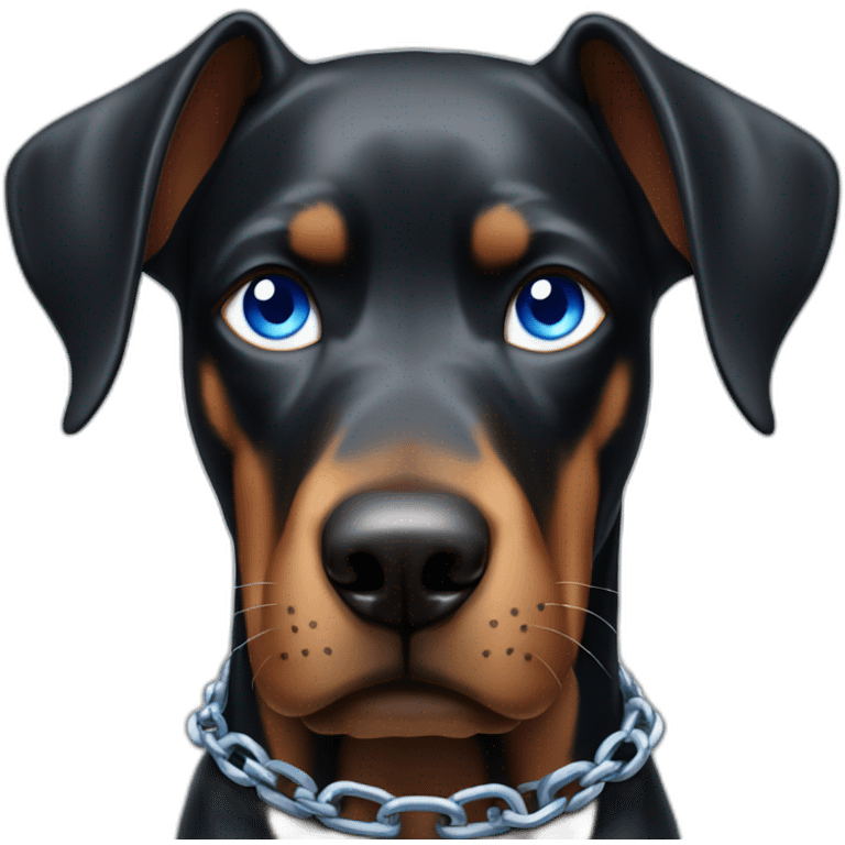 A angry Doberman wearing chains with blue eyes emoji