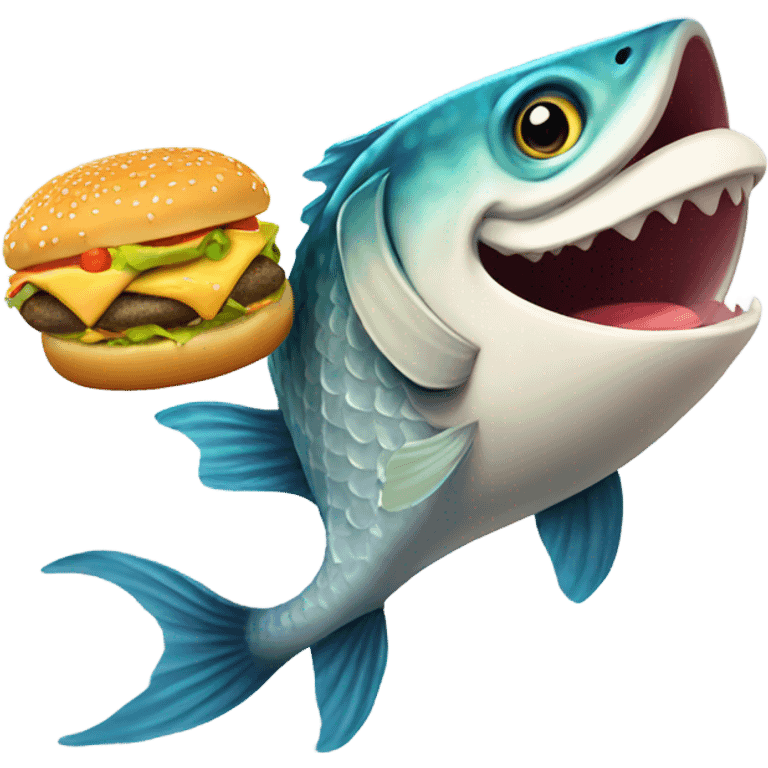 Fish eating a cheeseburger emoji