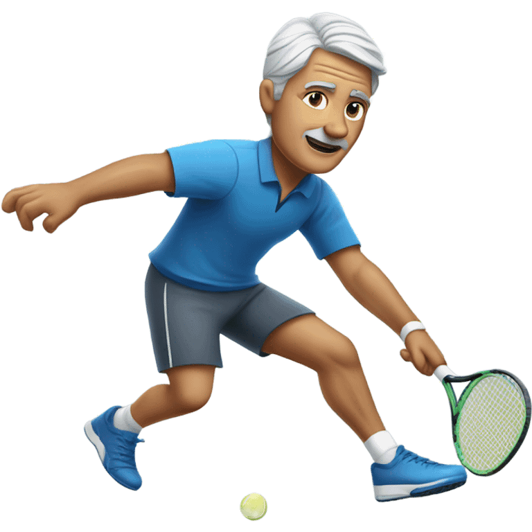 Gray haired man with no beard with a knee brace playing tennis like a pro emoji