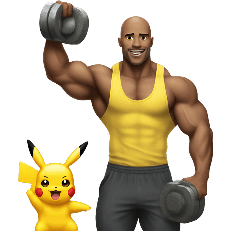 Bodybuilder raising pikachu in air emoji