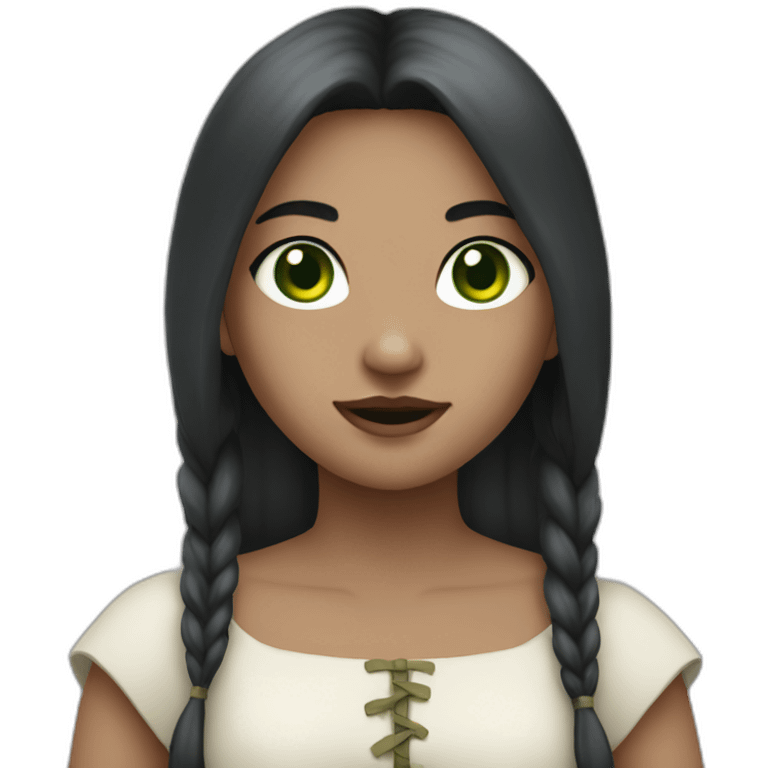 Medieval girl crazy, white skin, black hair, green eyes emoji