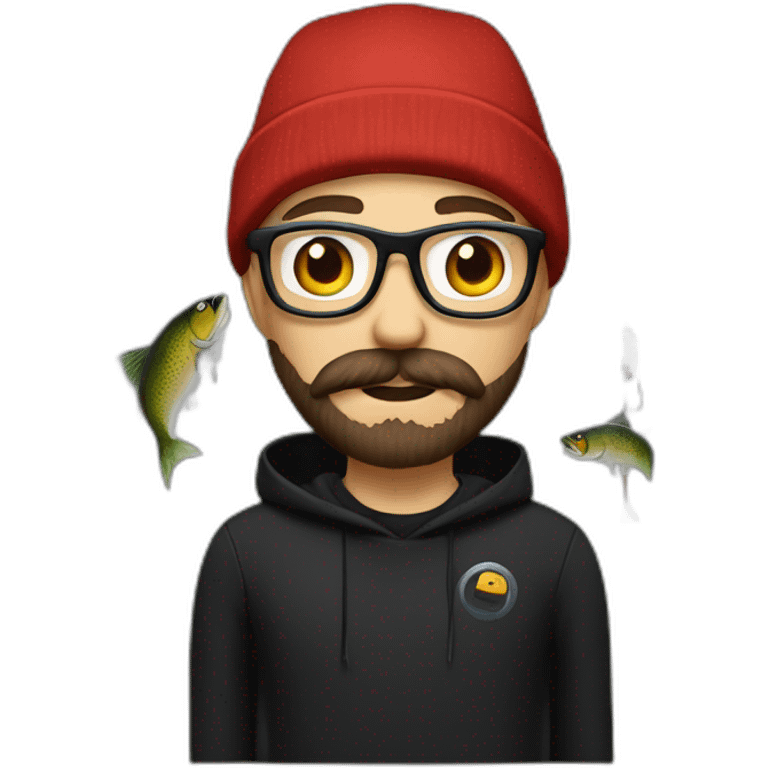 it nerd hoodie fishing beanie and mustache and beard all black emoji