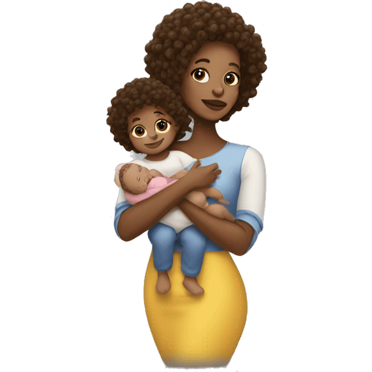 blacok woman with curly hair holding a baby emoji