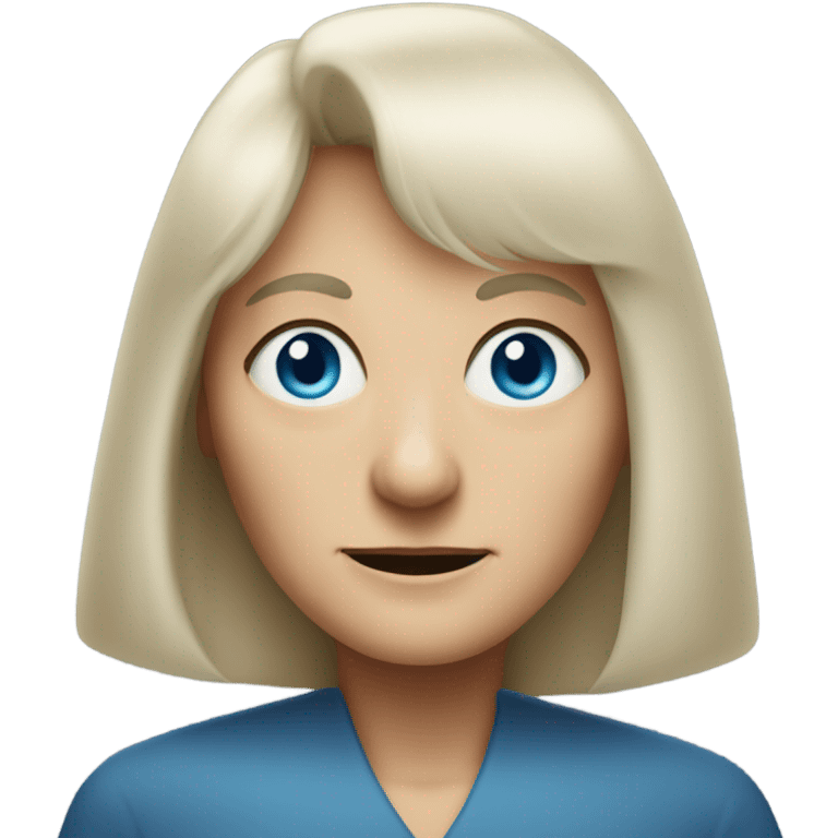 Aged crone woman, shoulder length blonde hair with bangs, blue eyes with wisdom emoji