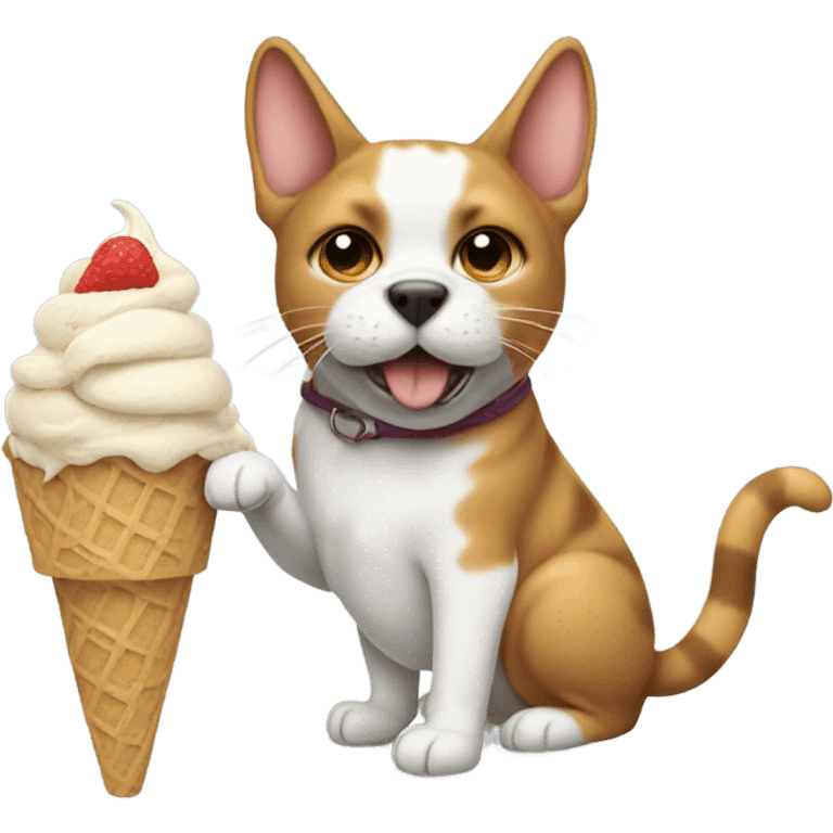 cat hugging dog eating ice cream  emoji