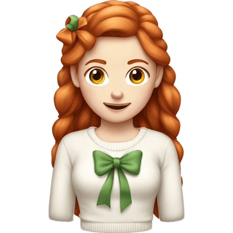 Red-haired girl with bow in hair with pale skin white sweater emoji