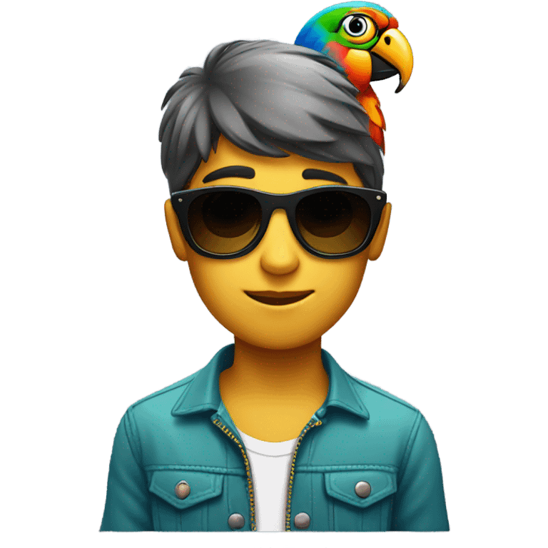 boy with parrot on head wearing sunglasses emoji