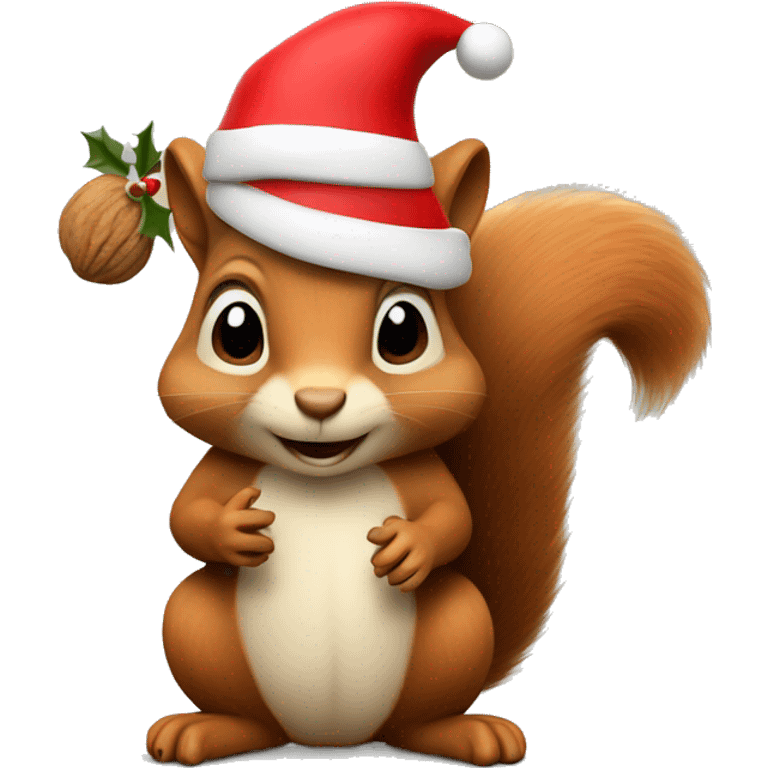 squirrel holding some walnuts and wearing a christmas hat emoji