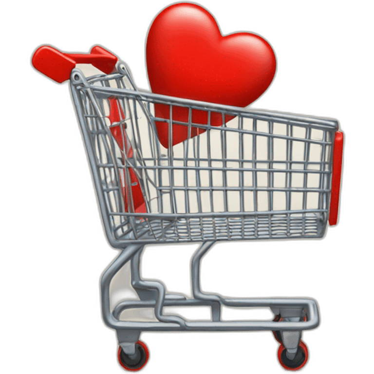 shopping cart with one red heart inside of ot emoji