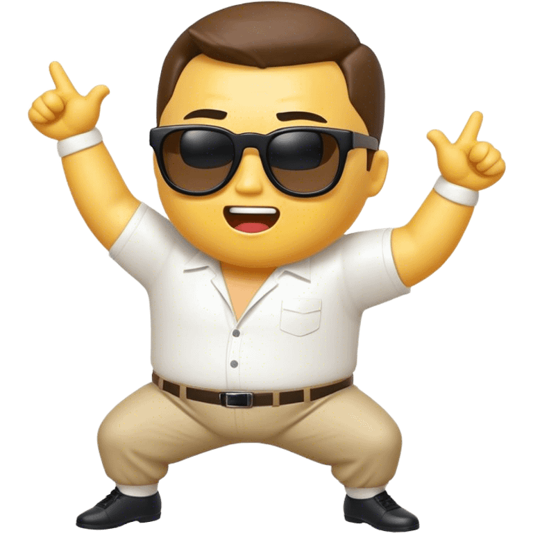 Cinematic Realistic Gangnam Style Pop Culture Emoji, showcasing a playful, iconic portrayal inspired by the hit song rendered with dynamic textures and fun, energetic lighting. emoji