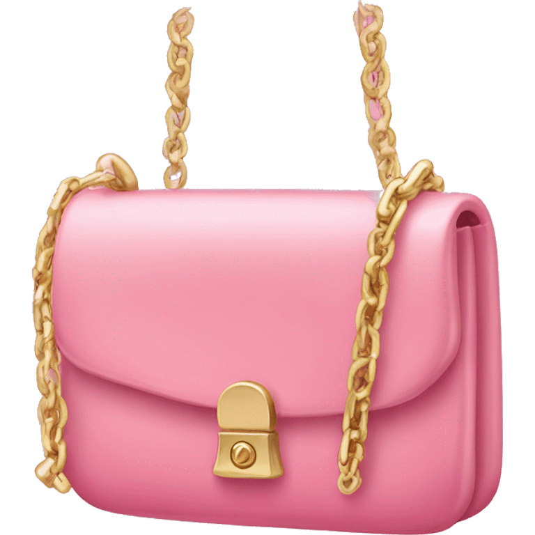 A cute pink tiny purse with gold chain and logo emoji