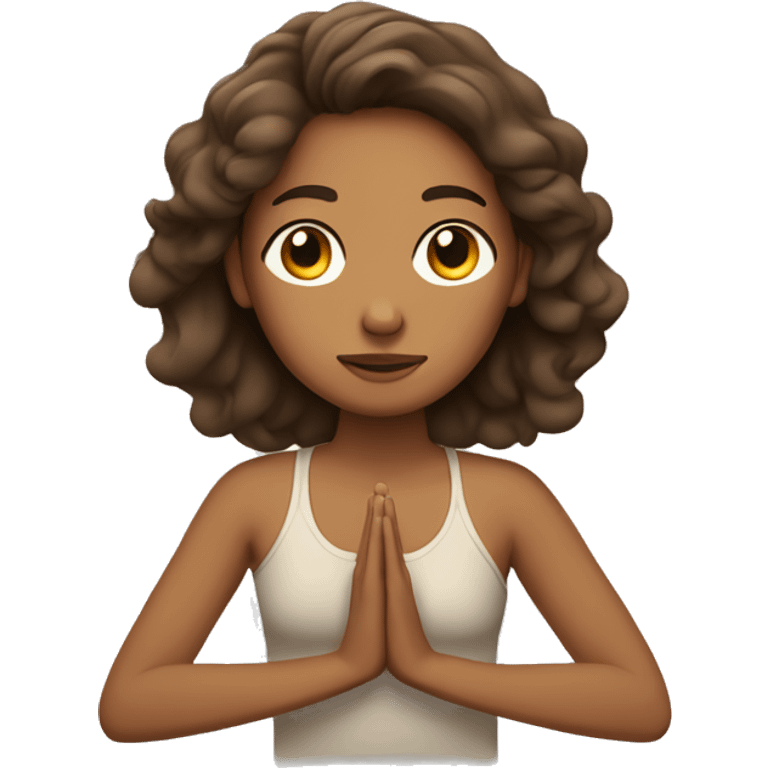 A girl meditating with wavy brown hair and tan skin emoji