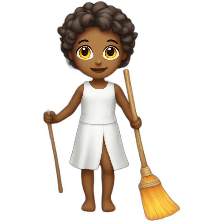 Fiery cute angel with a broom emoji