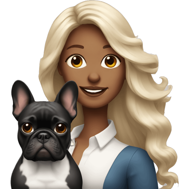 long haired lady with black french bulldog emoji