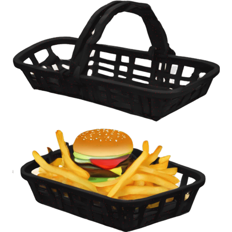 Burger and fries in a shallow oval black basket emoji