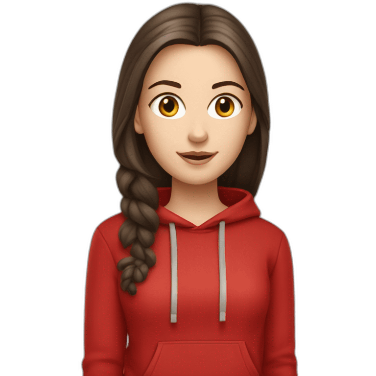 white girl with dark brown hair in red sweatshirt emoji