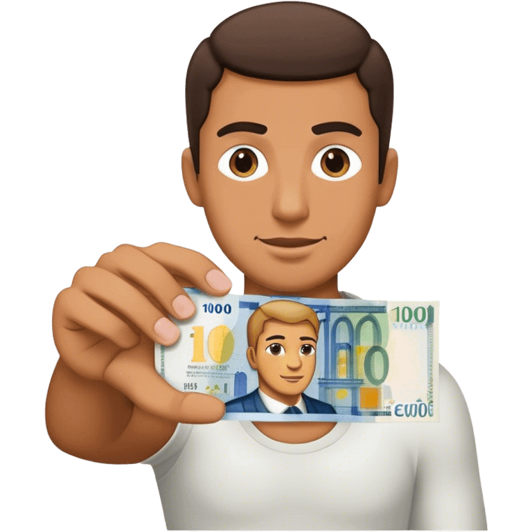 Hombre con cartel de 100 euros emoji