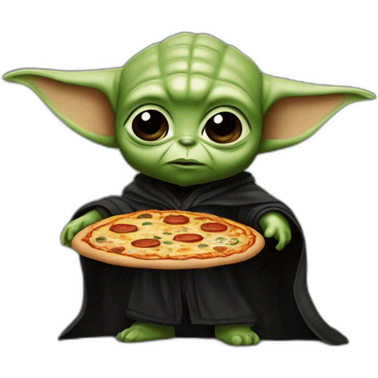 Bébé Dark Vador qui manges une pizza avec bébé Yoda emoji