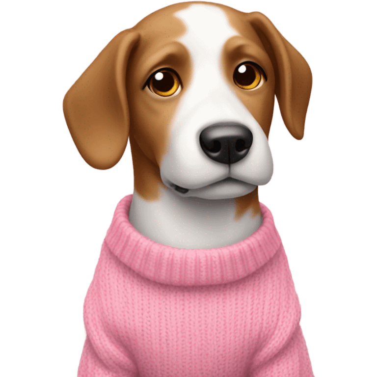 White and brown dog wearing a pink sweater emoji