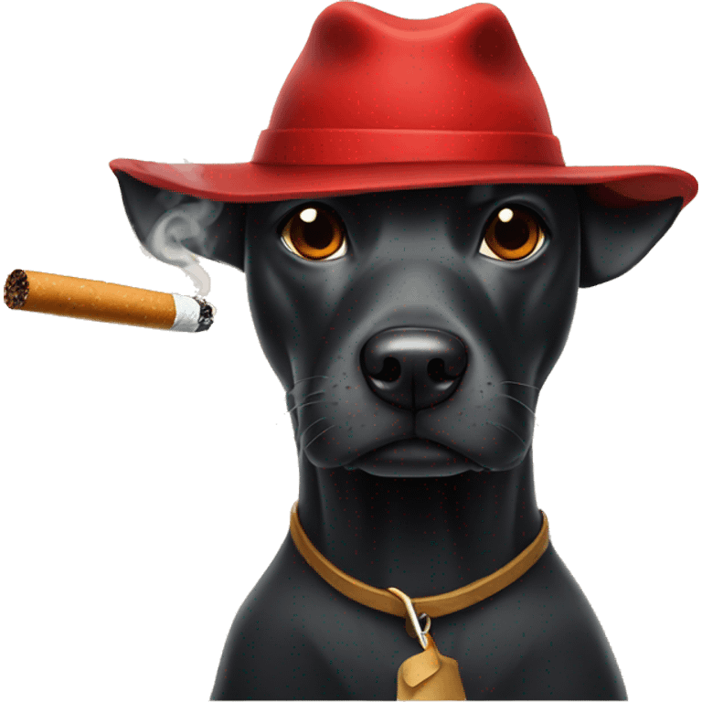 Black dog with red hat smoking a cigarette emoji