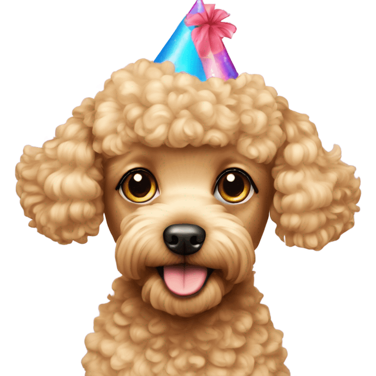 Blonde toypoodle with birthdayhat emoji