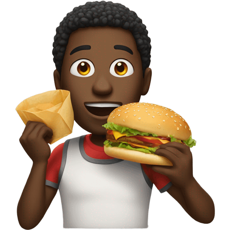 Black guy eating big burger emoji