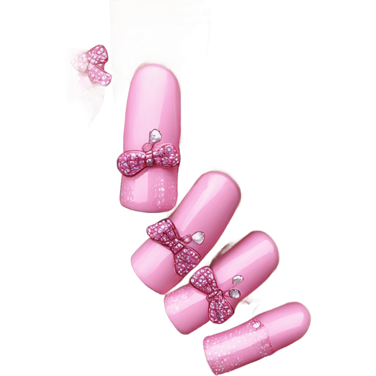 pink hyper realistic acrylic nails with pink bows and diamonds emoji