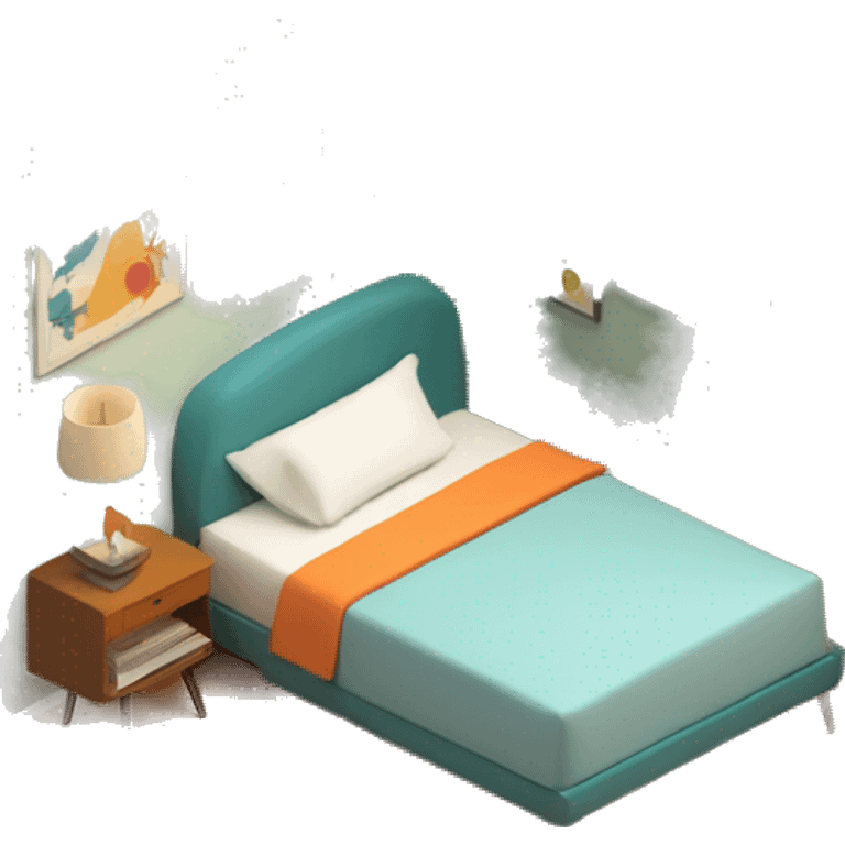 isometric-3d-cute-small-bedroom--mid-century modern-interior emoji